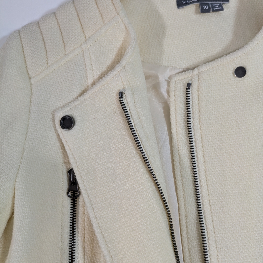 Vince Cream Wool Blend Blazer Jacket - Zipper Detail - Size 10 - Picture 3 of 16